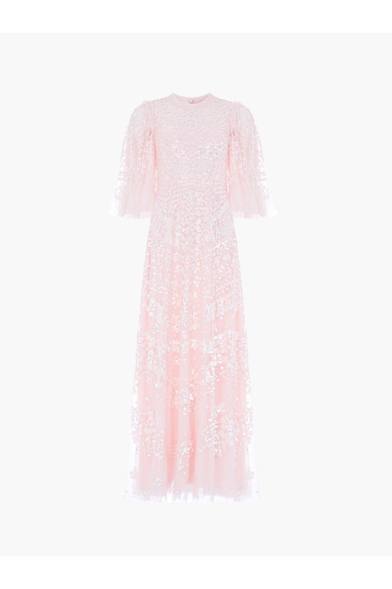 Anais Sequin 3/4 Sleeve Maxi Gown, Alternate, color, Seashell