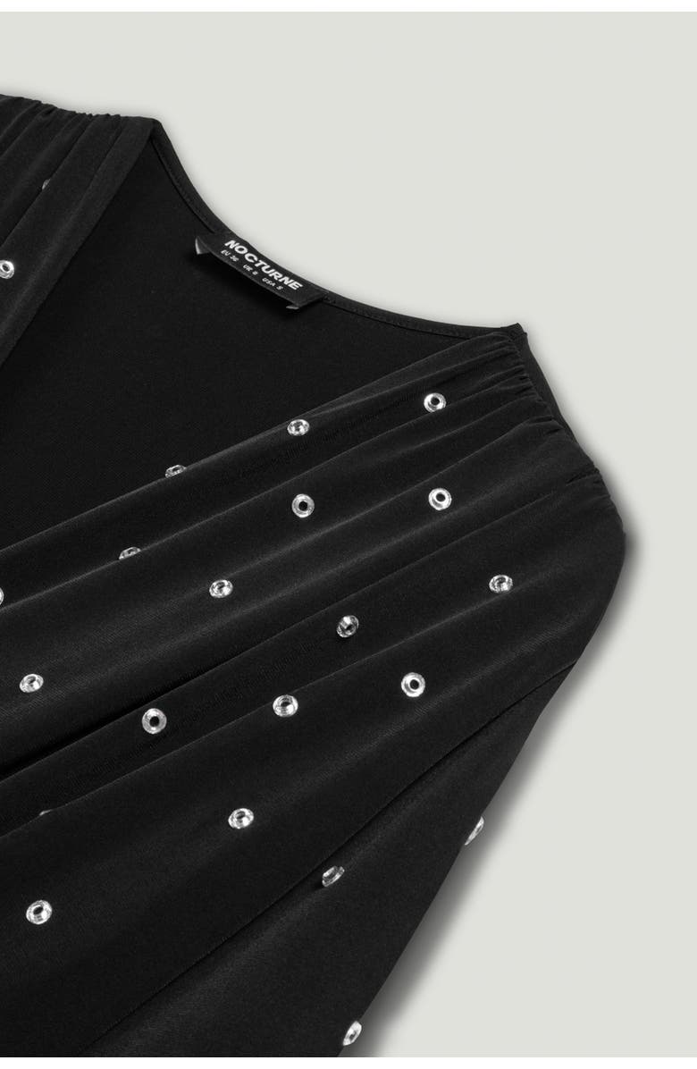 Nocturne Embellished V-Neck Long-Sleeve Bodysuit, Alternate, color, Black