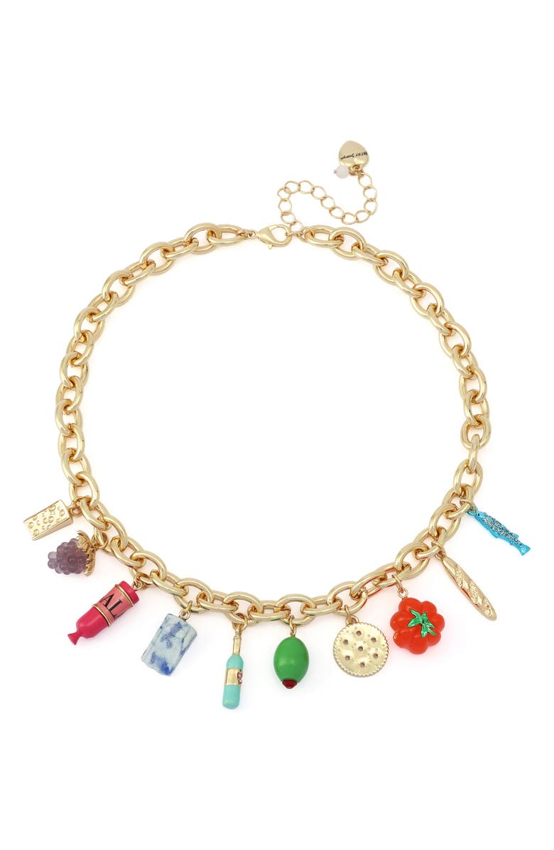 Betsey Johnson Charcuterie Charm Frontal Necklace, Main, color, 