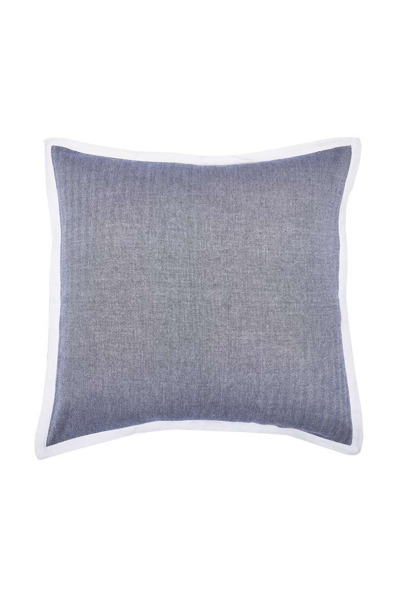Roscoe Indigo Mini Herringbone Pattern 100% Cotton Euro Sham w/ Flange 26" x 26", Main, color, Blue