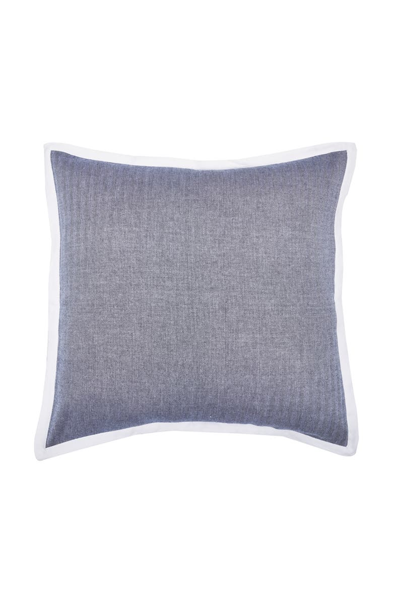 carol & frank Roscoe Indigo Mini Herringbone Pattern 100% Cotton Euro Sham w/ Flange 26" x 26", Main, color, Blue