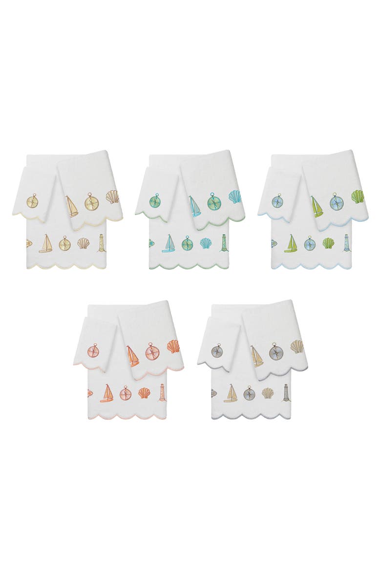 Sea Joy Scallop 3-Piece Embellished Towel Set, Alternate, color, WHITE/ BEIGE