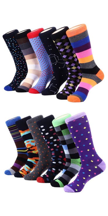Fashion Patterned Cotton Blend Dress Socks 12-Pack Gift Set