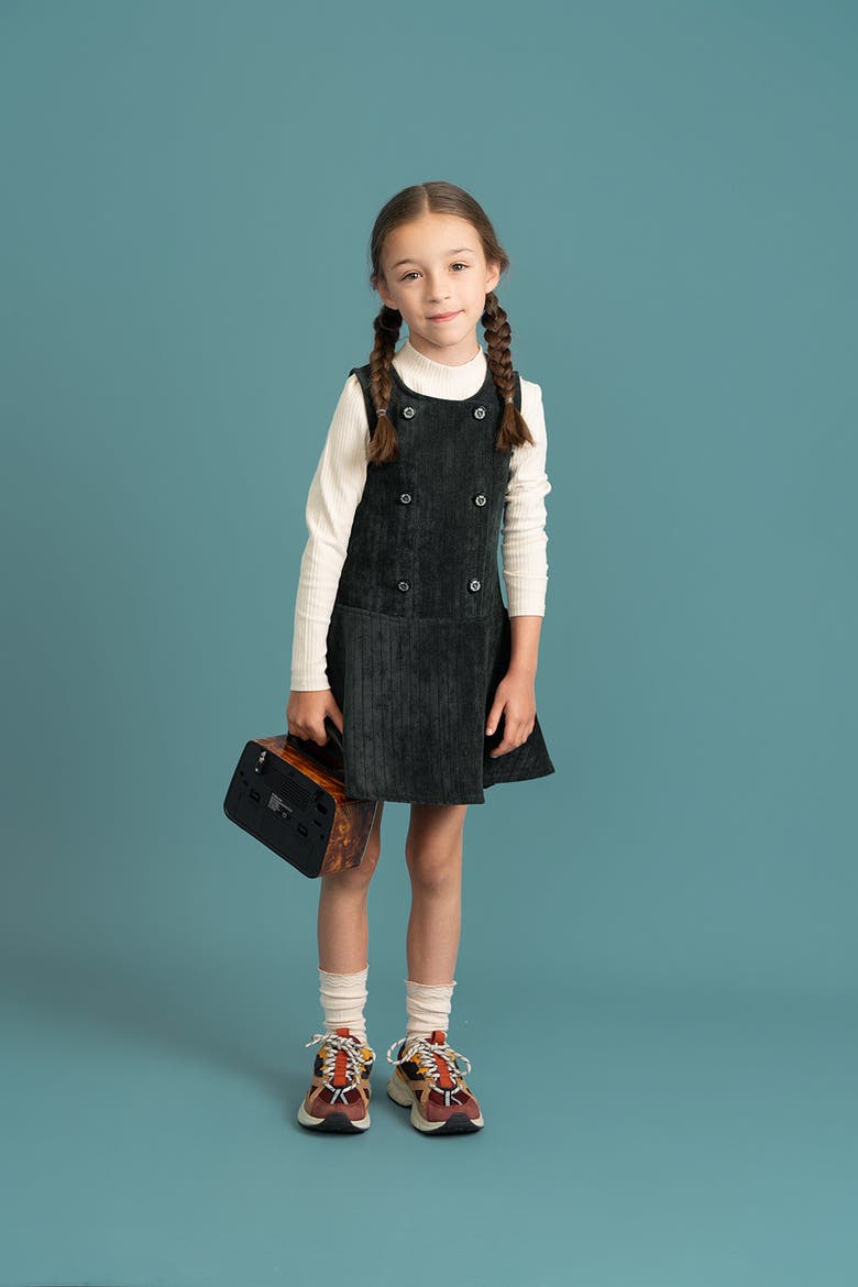 Striped Velour Jumper with Ruffle, Alternate, color, Black