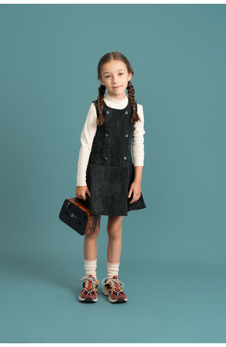 Charlotte & George Striped Velour Jumper with Ruffle, Alternate, color, Black