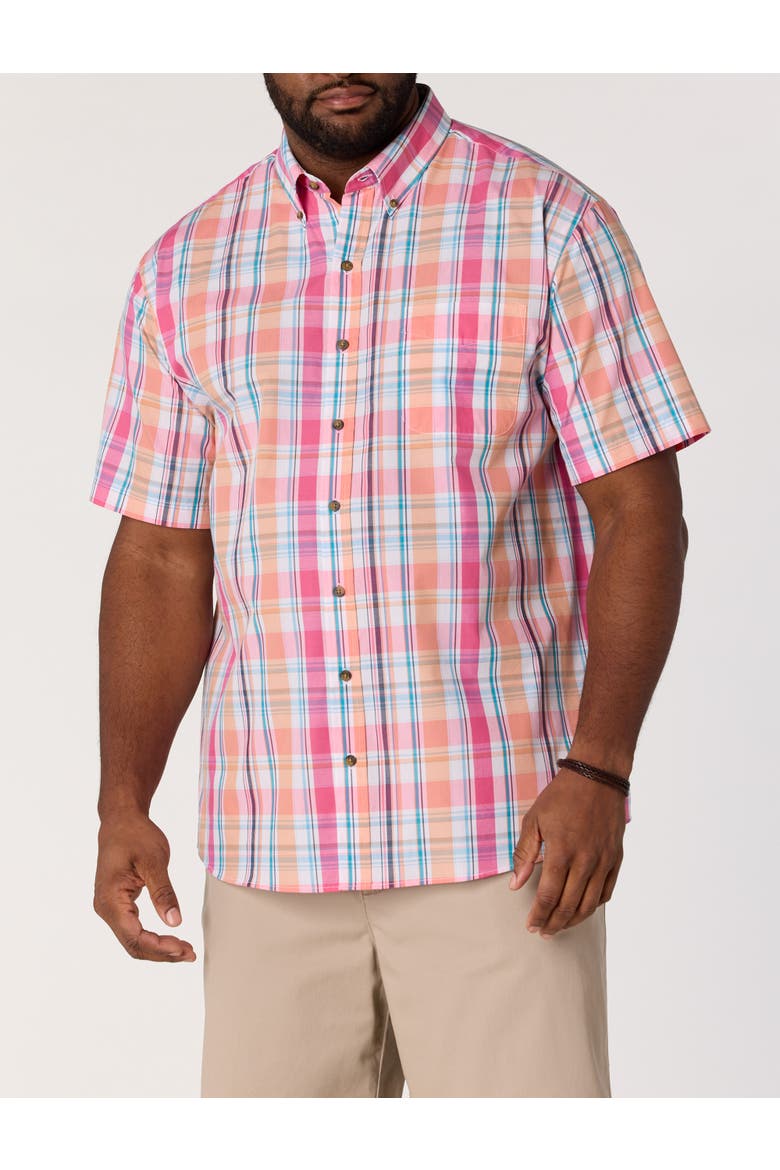Big & Tall Easy-Care Medium Plaid Sport Shirt V7, Main, color, PINK MULTI