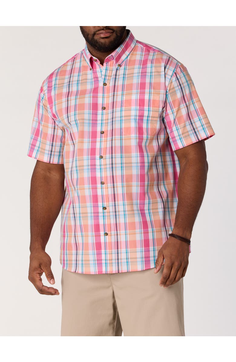 Harbor Bay by DXL Big & Tall Easy-Care Medium Plaid Sport Shirt V7, Main, color, Pink Multi