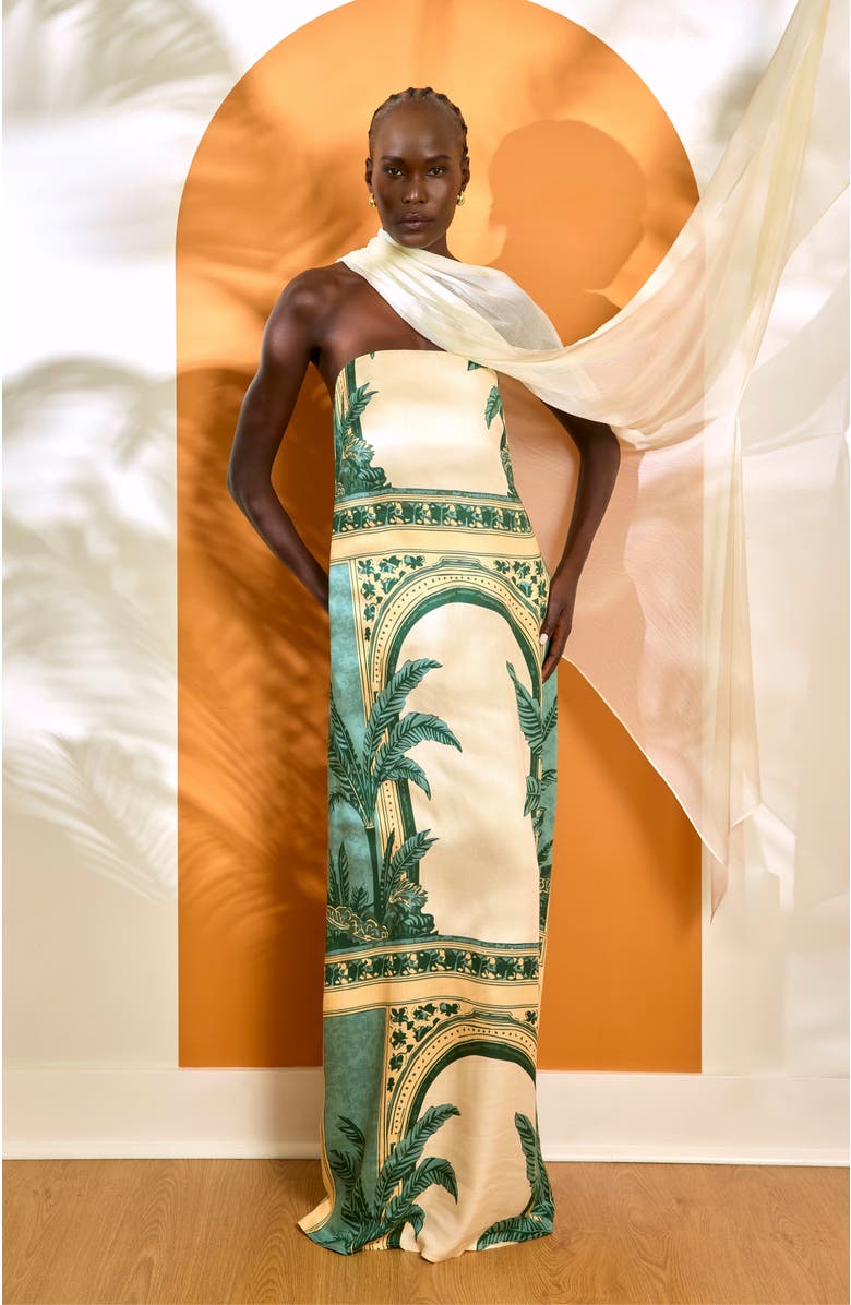 DIARRABLU Tubi Ben Strapless Dress Viva With Shawl, Alternate, color, Viva Olive