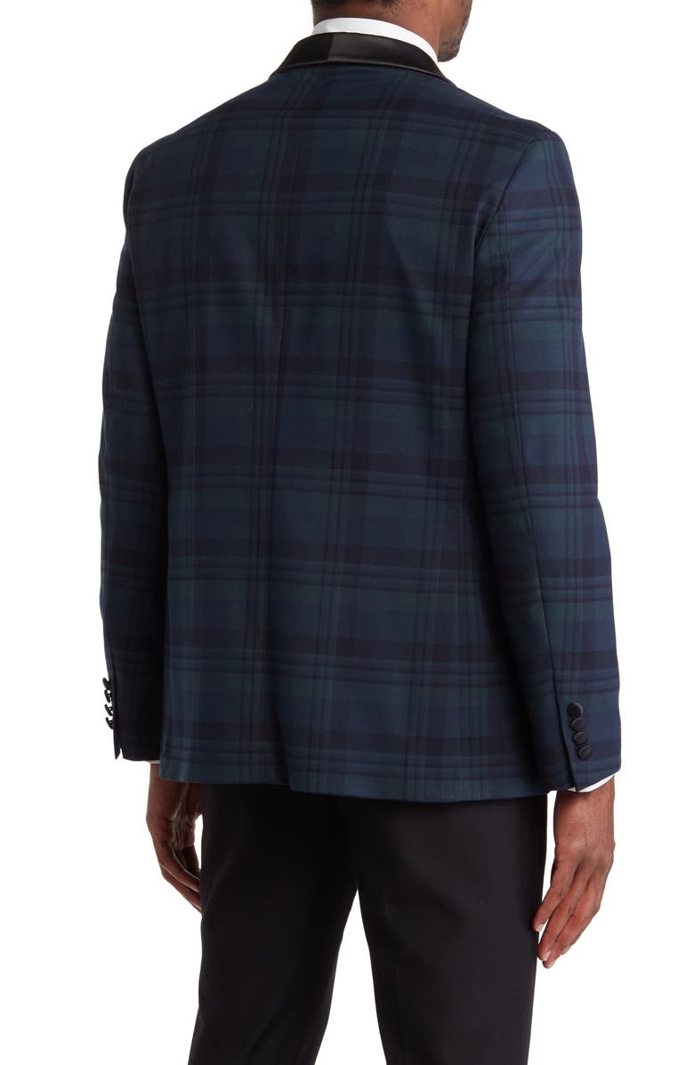 SAVILE ROW CO Blackwatch Plaid Satin Shawl Collar Jacket, Alternate, color, Navy