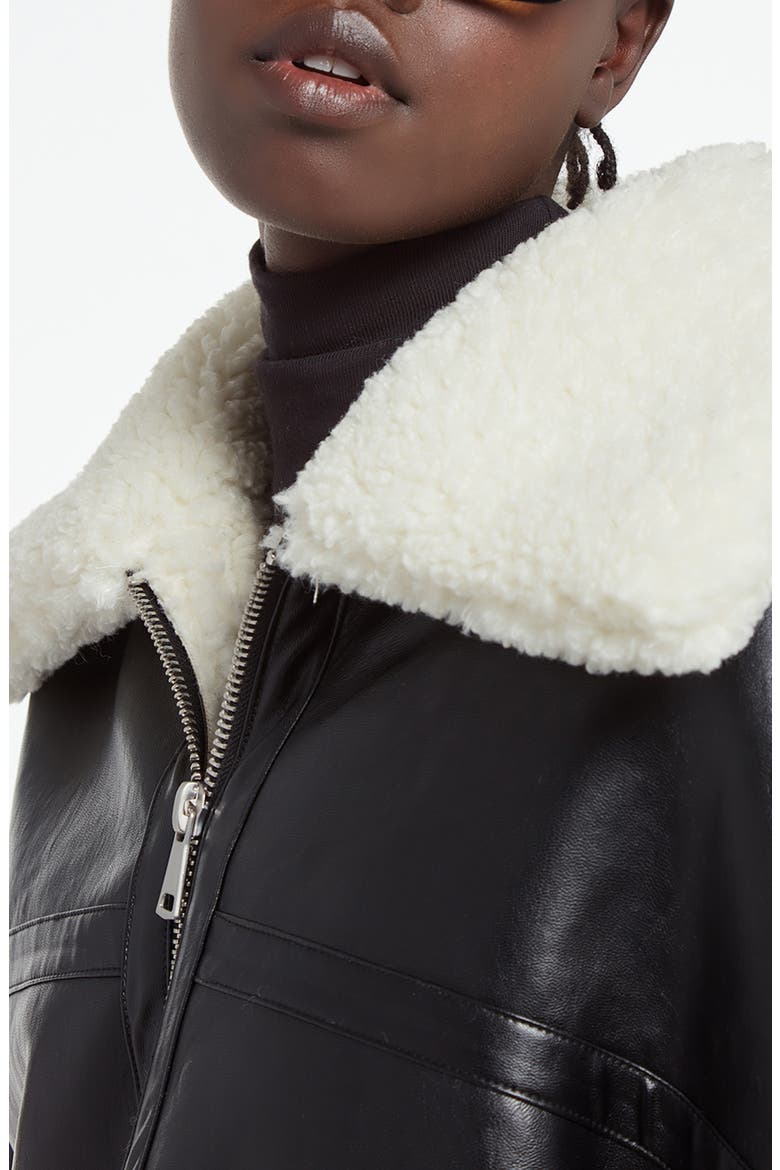 Catalina Faux Leather & Shearling Bomber Jacket, Alternate, color, NOIR IVORY