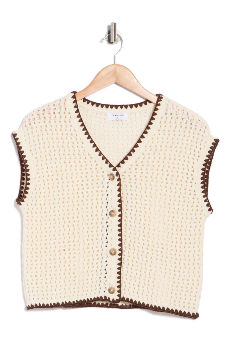 Contrast Trim Button Front Knit Top, Alternate, color, CREAM