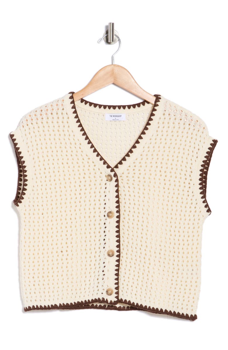 Blu Pepper Contrast Trim Button Front Knit Top, Main, color, Cream