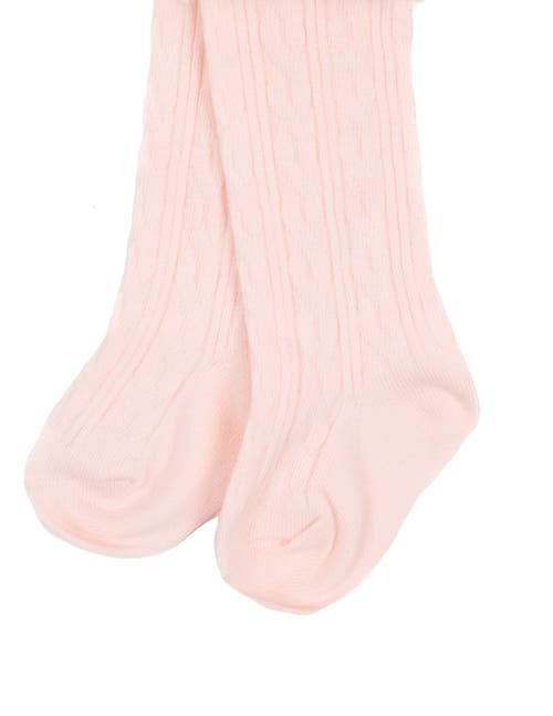 Leveret Girls Cable Knit Tights, Cotton Blend In Pink