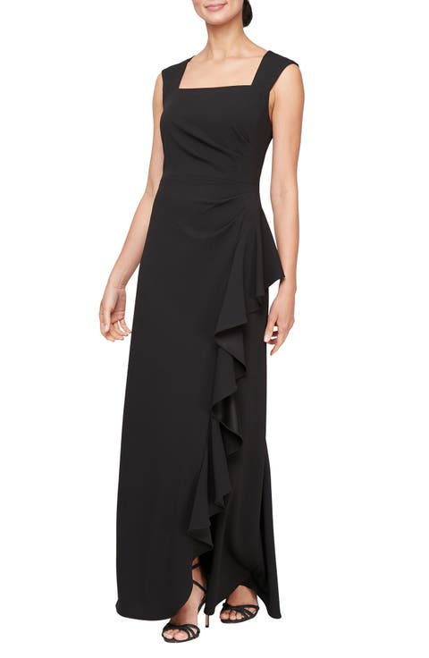 Gathered Sleeveless Evening Gown