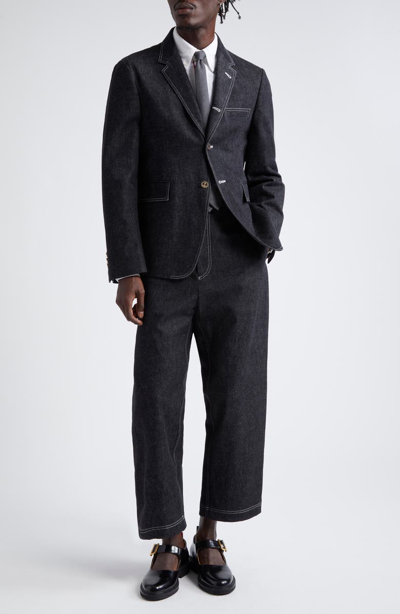 Thom Browne Unconstructred Classic Denim Sport Coat, Alternate, color, Black