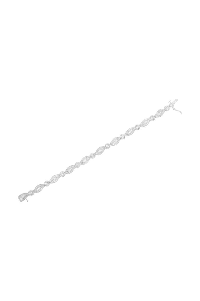 Silver 1 cttw Diamond Double Leaf and Bezel Link Bracelet, Alternate, color, White