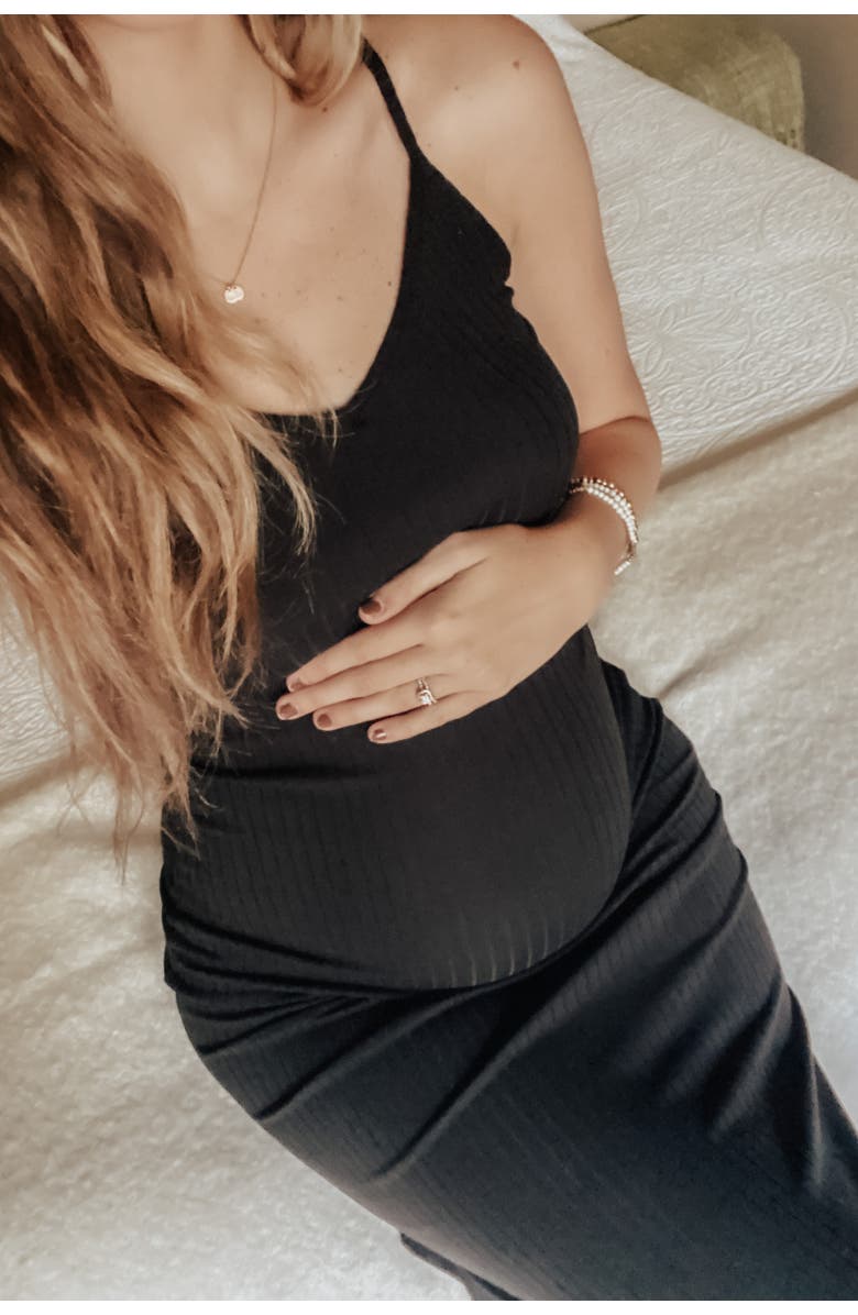 PinkBlush Ribbed Side Slit Maxi Dress, Alternate, color, Black