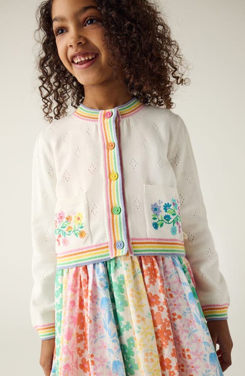 Shop Little Bird Kids' Floral Embroidered Pointelle Cotton Cardigan In White