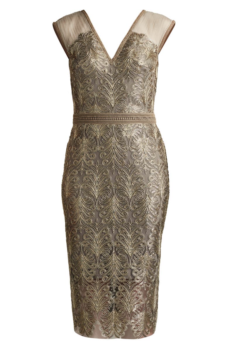 Tadashi Shoji Sequin Corded Lace Cocktail Sheath Dress, Alternate, color, Smoke Pearl