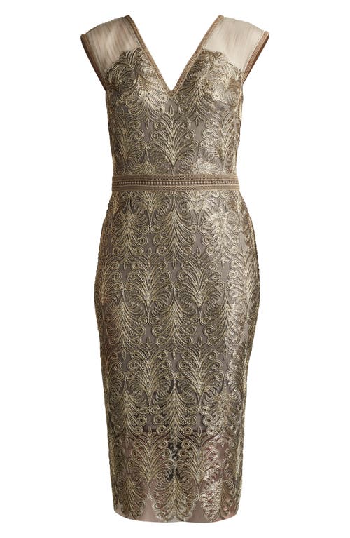 Tadashi Shoji Sequined Lace Knee-length Dress In Smoke Pearl