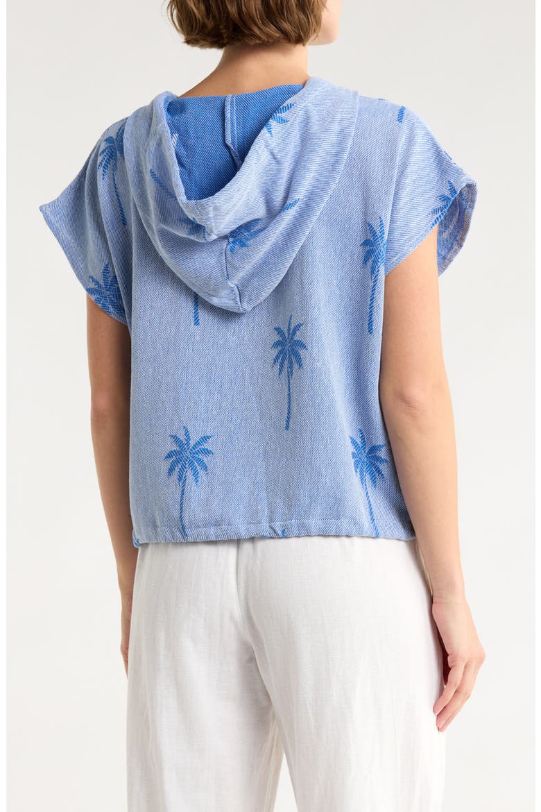 Short Sleeve Cotton Cover-Up Hoodie, Alternate, color, BLUE PALMTREE