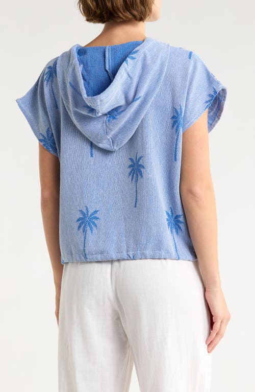 Elan Short Sleeve Cotton Cover-up Hoodie In Blue