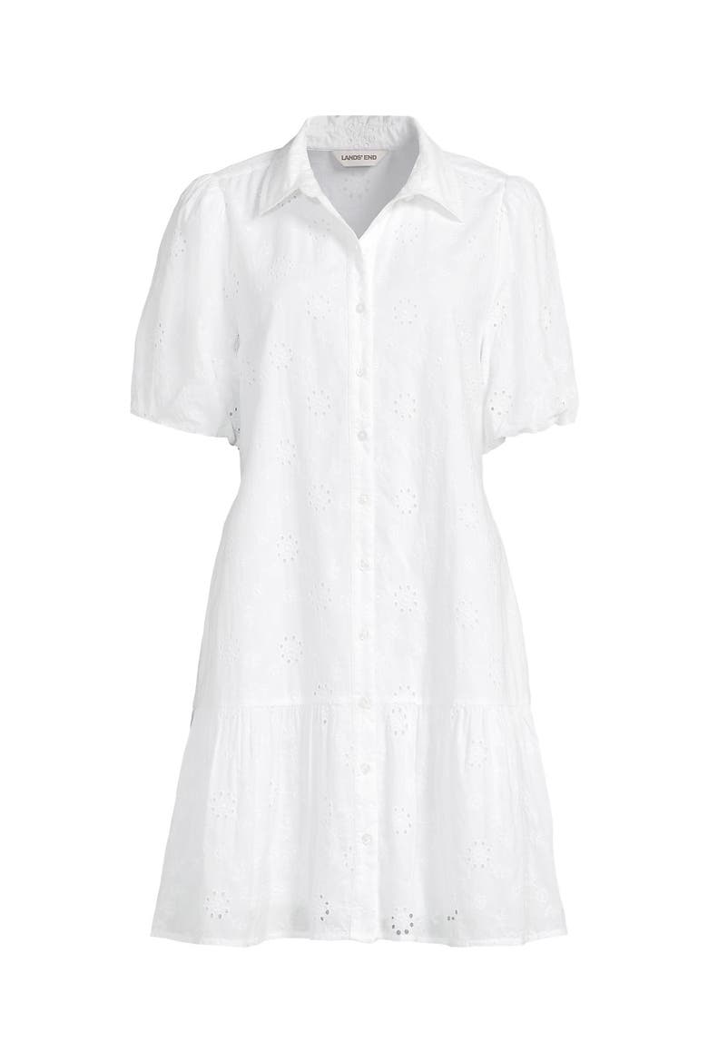 Plus Size Elbow Sleeve Eyelet Knee Length Shirt Dress, Alternate, color, White Floral Eyelet