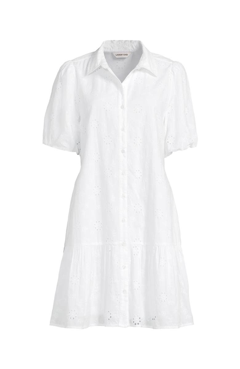Lands' End Elbow Sleeve Eyelet Knee Length Shirt Dress, Alternate, color, White Floral Eyelet