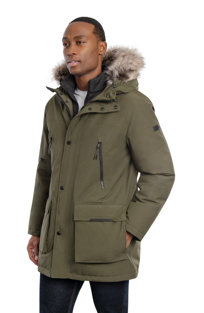 Michael Kors Benson Faux Fur Trimmed Hooded Jacket, Alternate, color, Olive