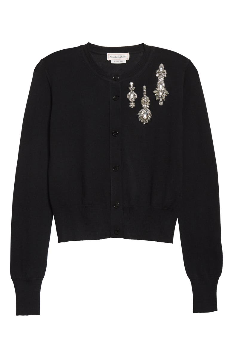 McQueen Alexander McQueen Embellished Wool Cardigan, Alternate, color, 