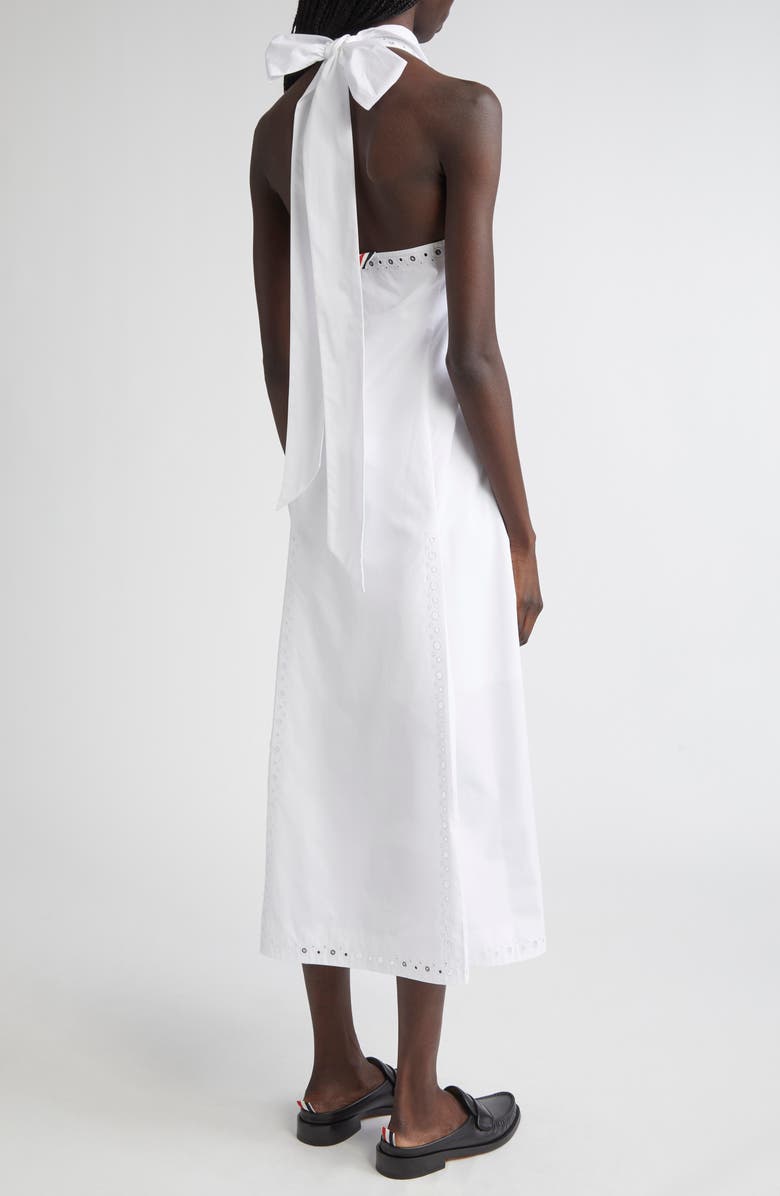 Thom Browne Eyelet Embroidered Cotton Poplin Halter Polo Dress, Alternate, color, White