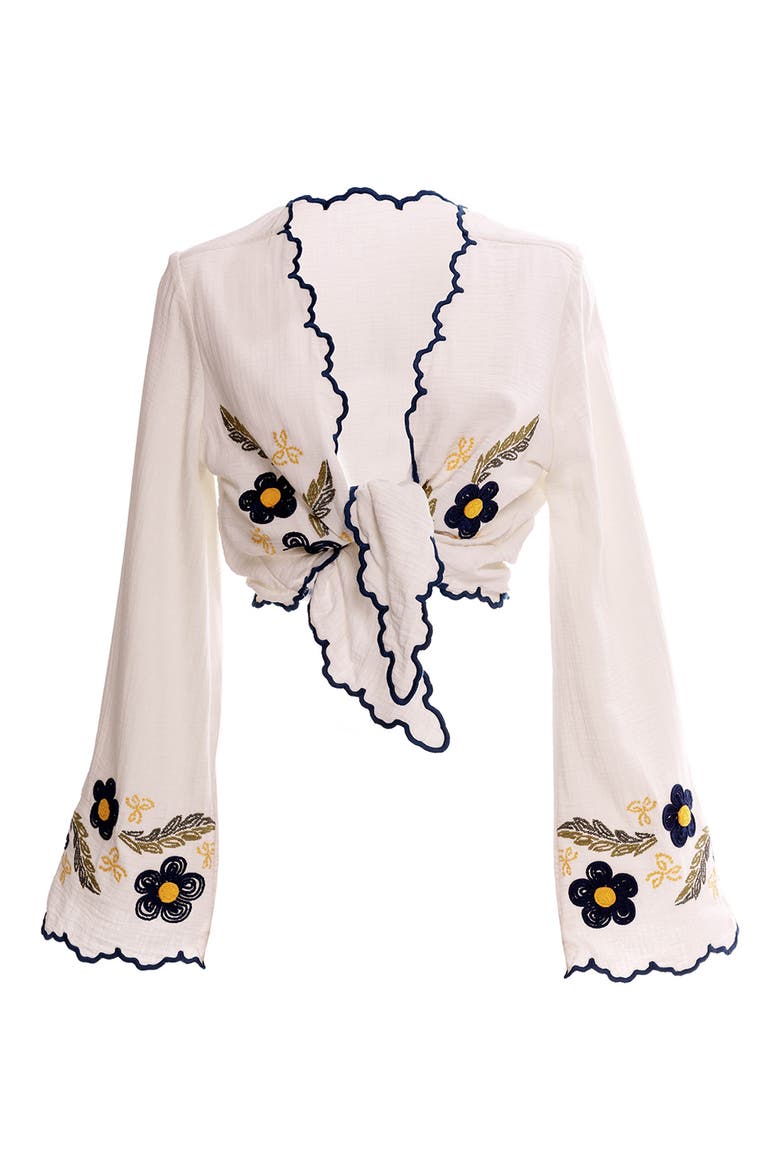 Soleil Fiore Tie Front Cover-Up Top, Alternate, color, WHITE