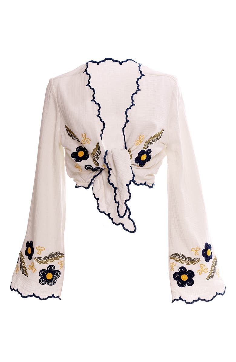 Agua Bendita Soleil Fiore Tie Front Cover-Up Top, Alternate, color, White