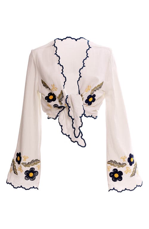 Agua Bendita Soleil Fiore Tie Front Cover-up Top In White