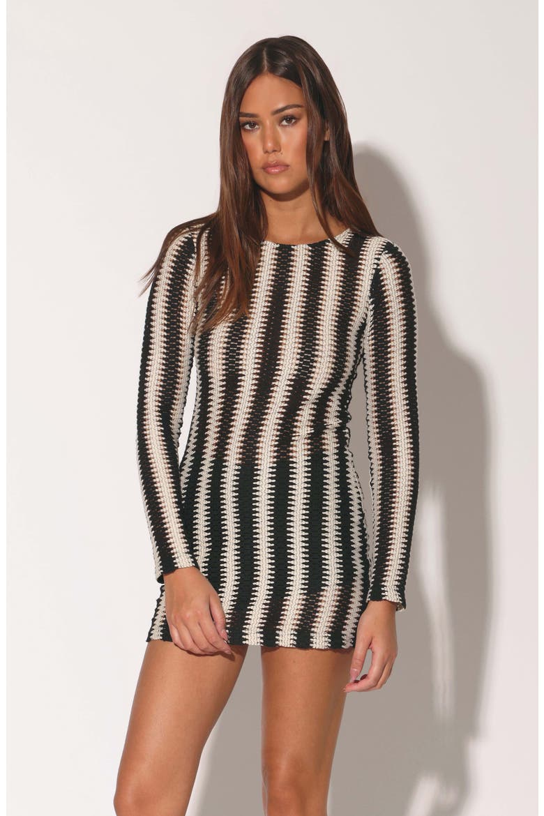 Carmela Openwork Long Sleeve Body-Con Dress, Alternate, color, STRIPE CROCHET