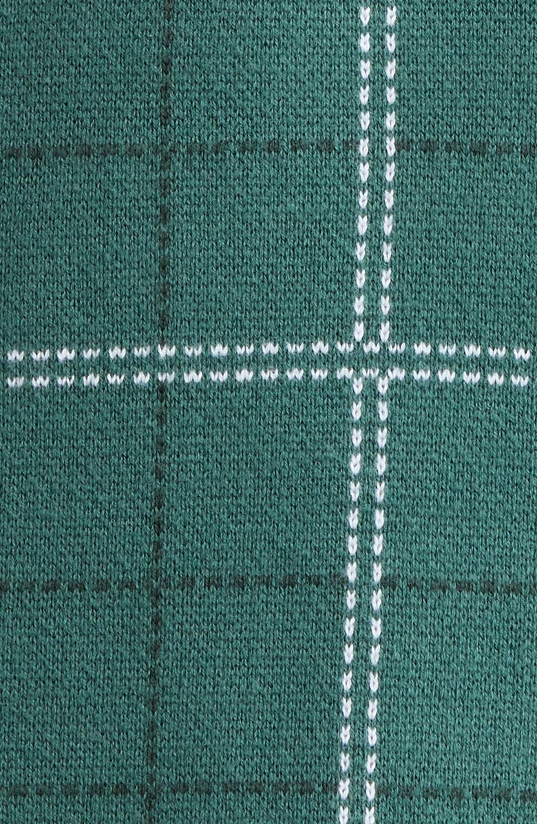 Malbon Golf Bennett Plaid Cotton Zip Polo Sweater, Alternate, color, Hunter Green