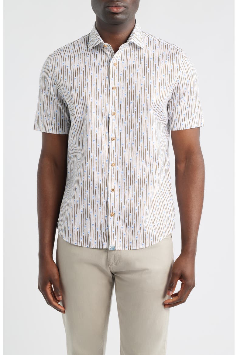 Pendola Stripe Short Sleeve Button-Up Shirt, Main, color, WHITE