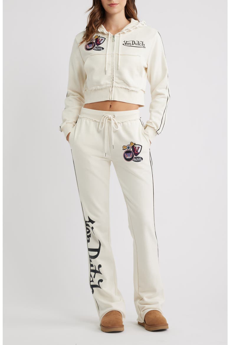 Cropped Raw Edge Full Zip Hoodie, Alternate, color, GARDENIA