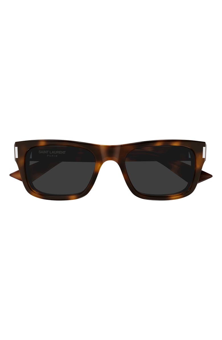 Saint Laurent 53mm Rectangular Sunglasses, Main, color, Havana