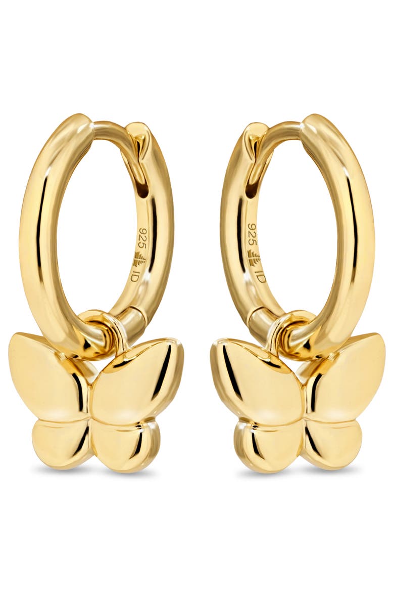 Butterfly Hoop Earrings in Gold Plated Sterling Silver, Alternate, color, Yellow Gold