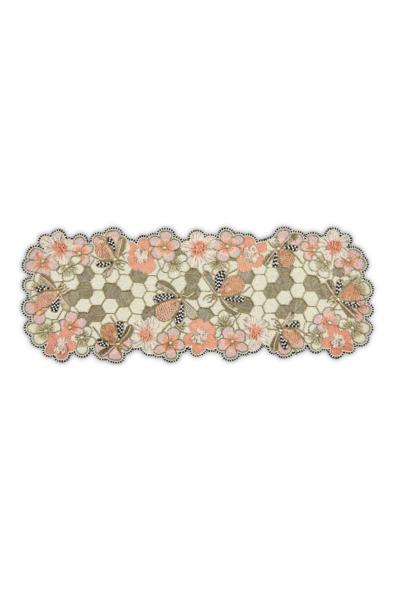Cherry Blossom Bee Beaded Table Runner, Main, color, PINK