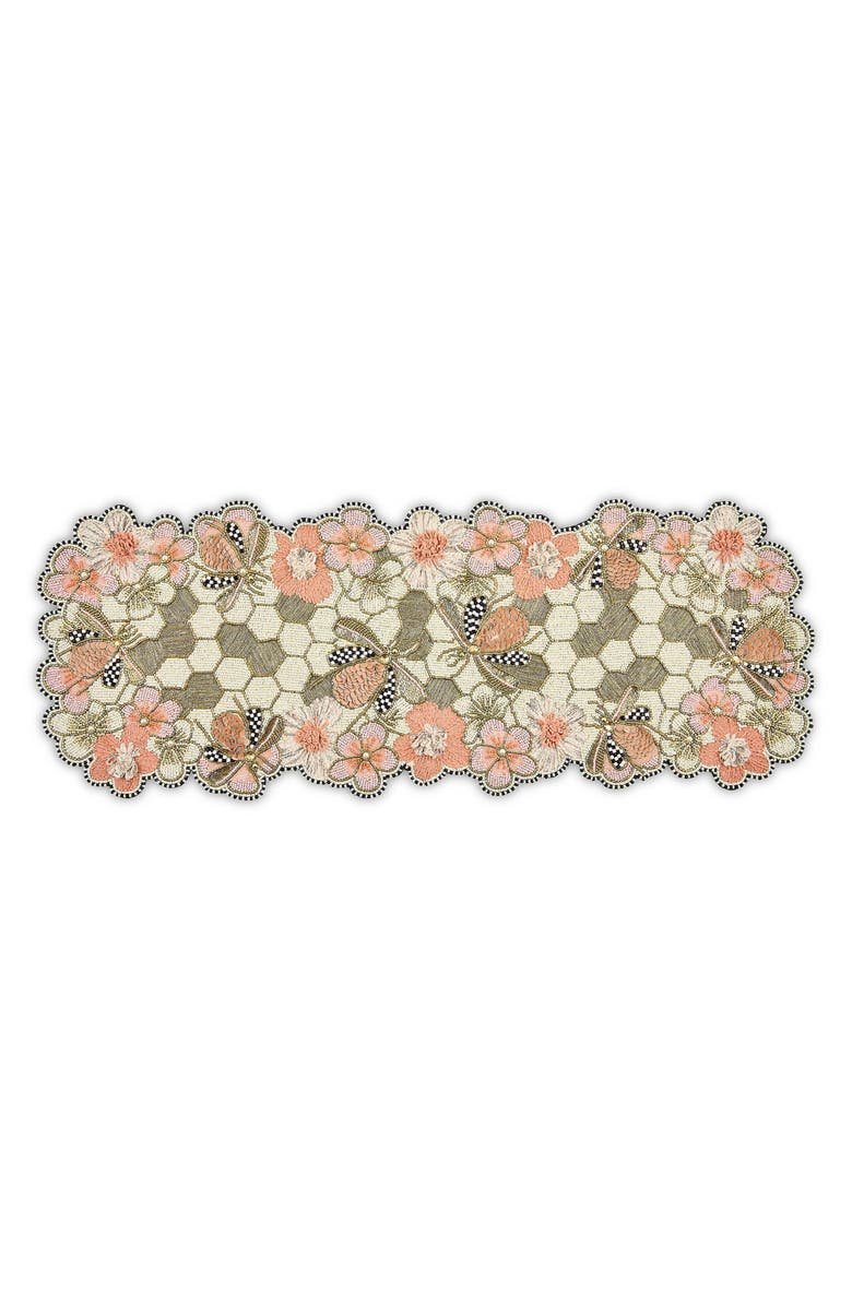 MACKENZIE CHILDS Cherry Blossom Bee Beaded Table Runner, Main, color, Pink