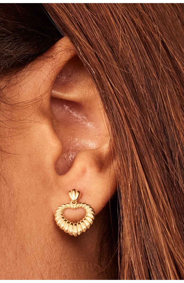 Oradina 14K Yellow Gold Retro Heart Drop Earrings, Alternate, color, 