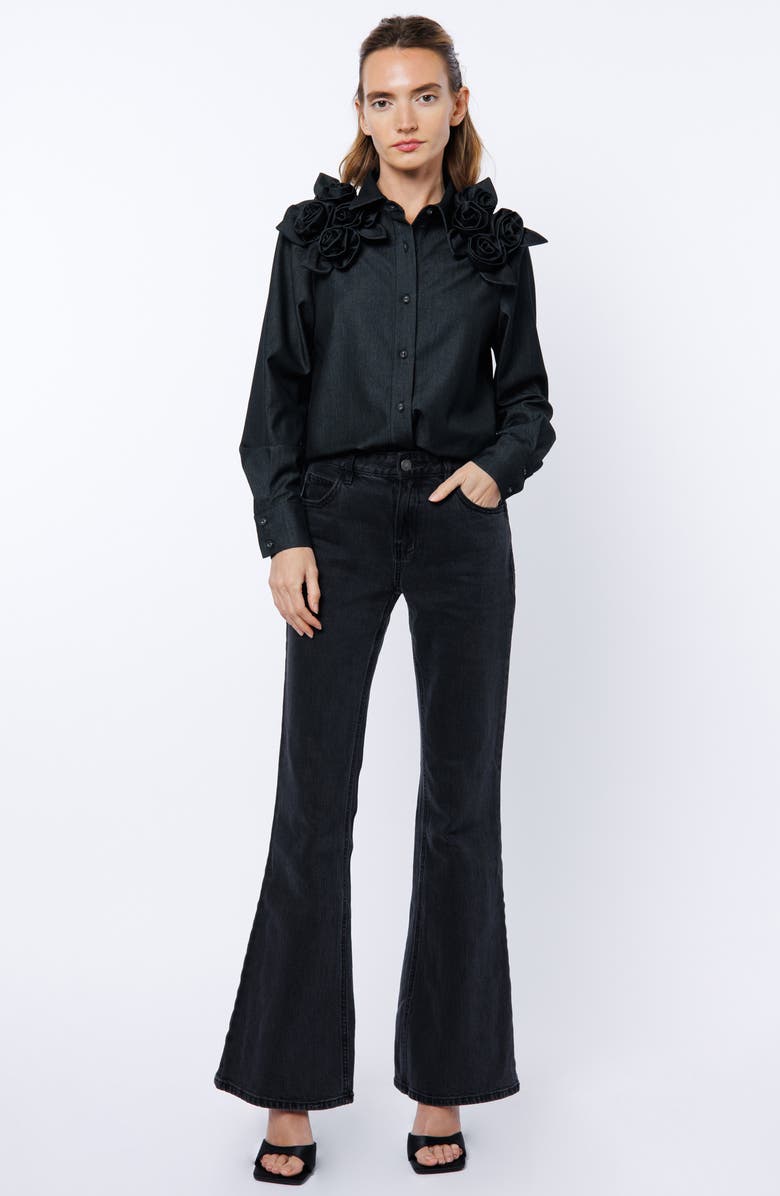 CIEBON Ivan Rosette Detail Denim Button-Up Shirt, Alternate, color, Denim Black