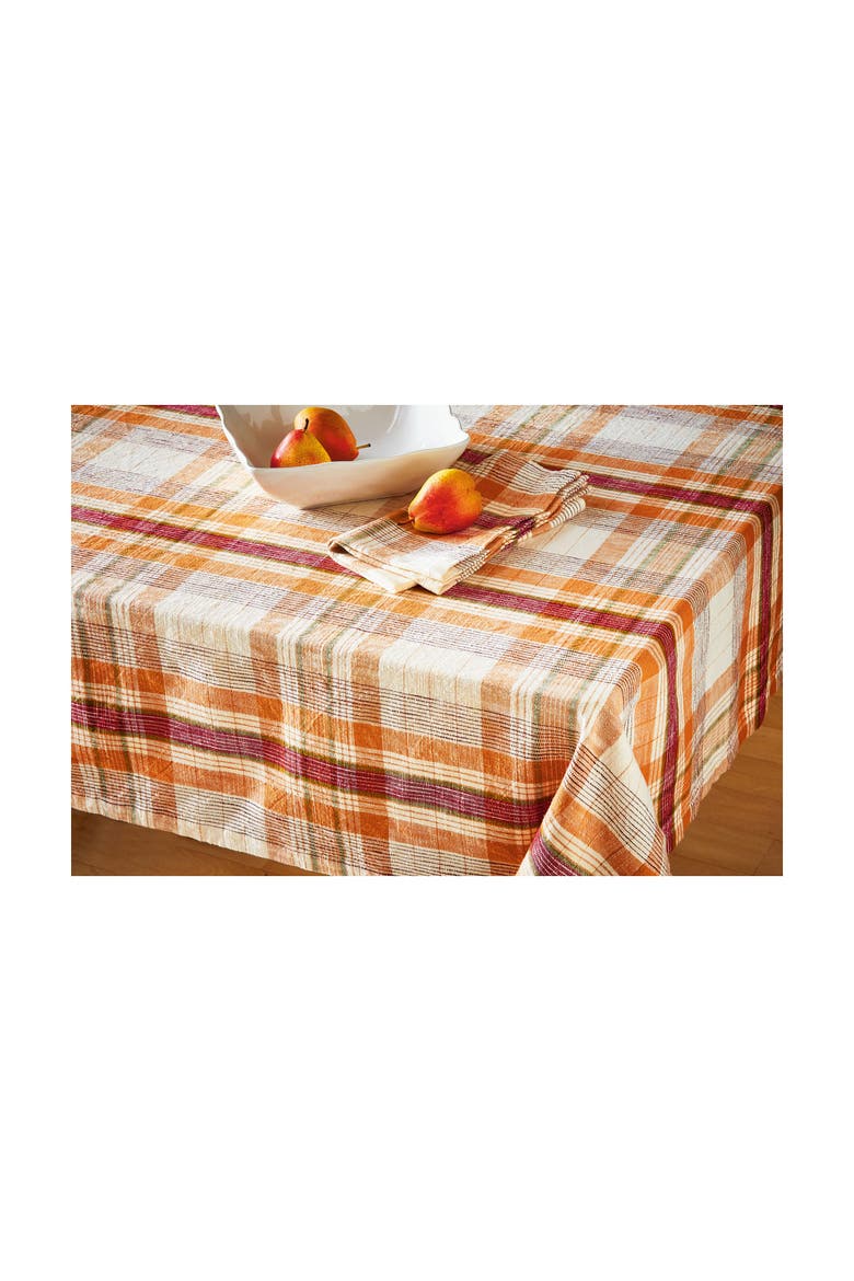 Eva Slub Weave Plaid Tablecloth for Fall Harvest Multicolor, Main, color, Orange