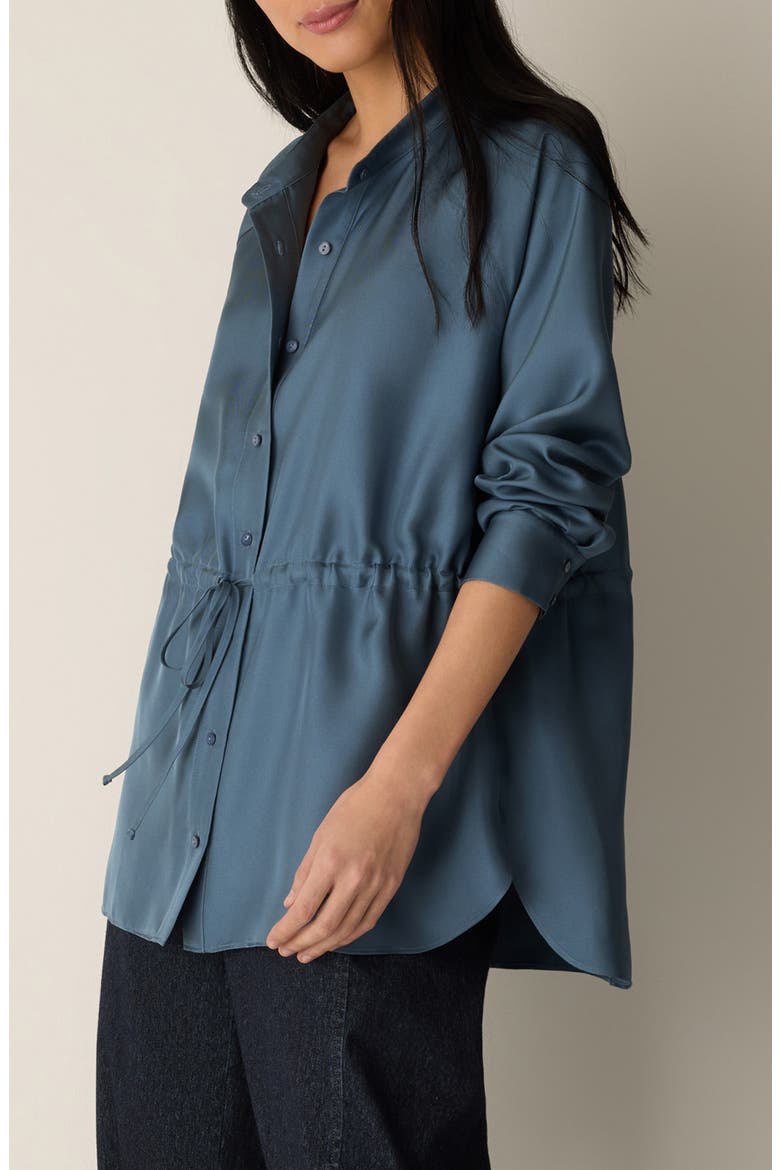 Silk Mandarin Collar Shirt with Tie, Alternate, color, COLDSPRING