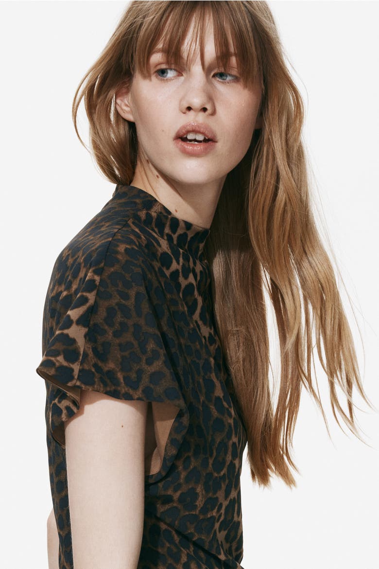 Draped Turtleneck Dress, Alternate, color, Brown/leopard print