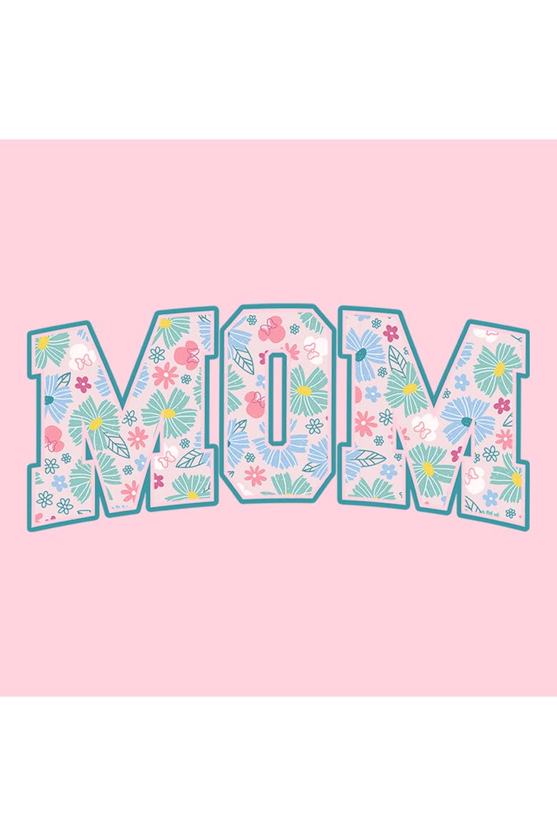 Junior's Minnie Mouse Mom Collegiate Pastel Flowers  Graphic T-Shirt, Alternate, color, Light Pink