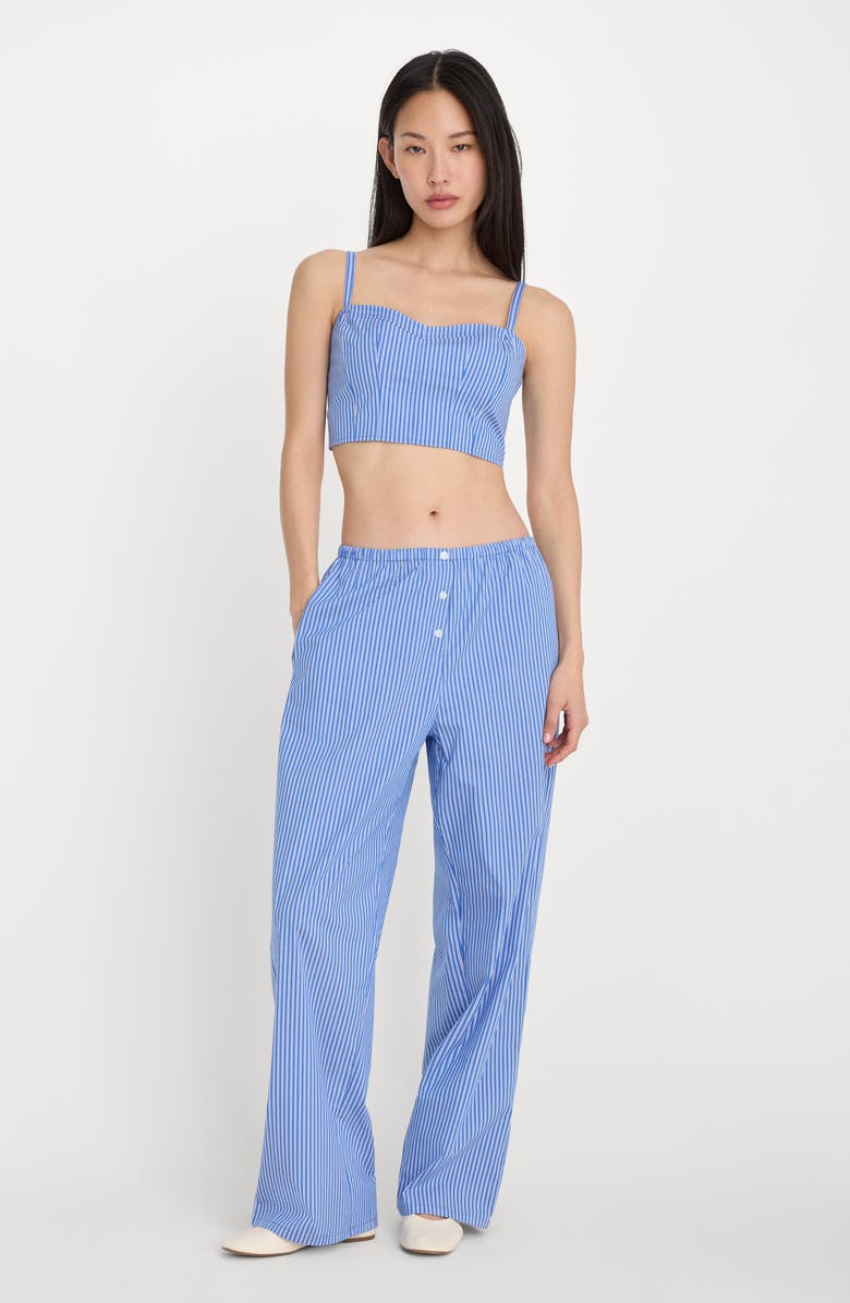 Good American Stripe Crop Poplin Bustier Top, Alternate, color, Blue White Stripe