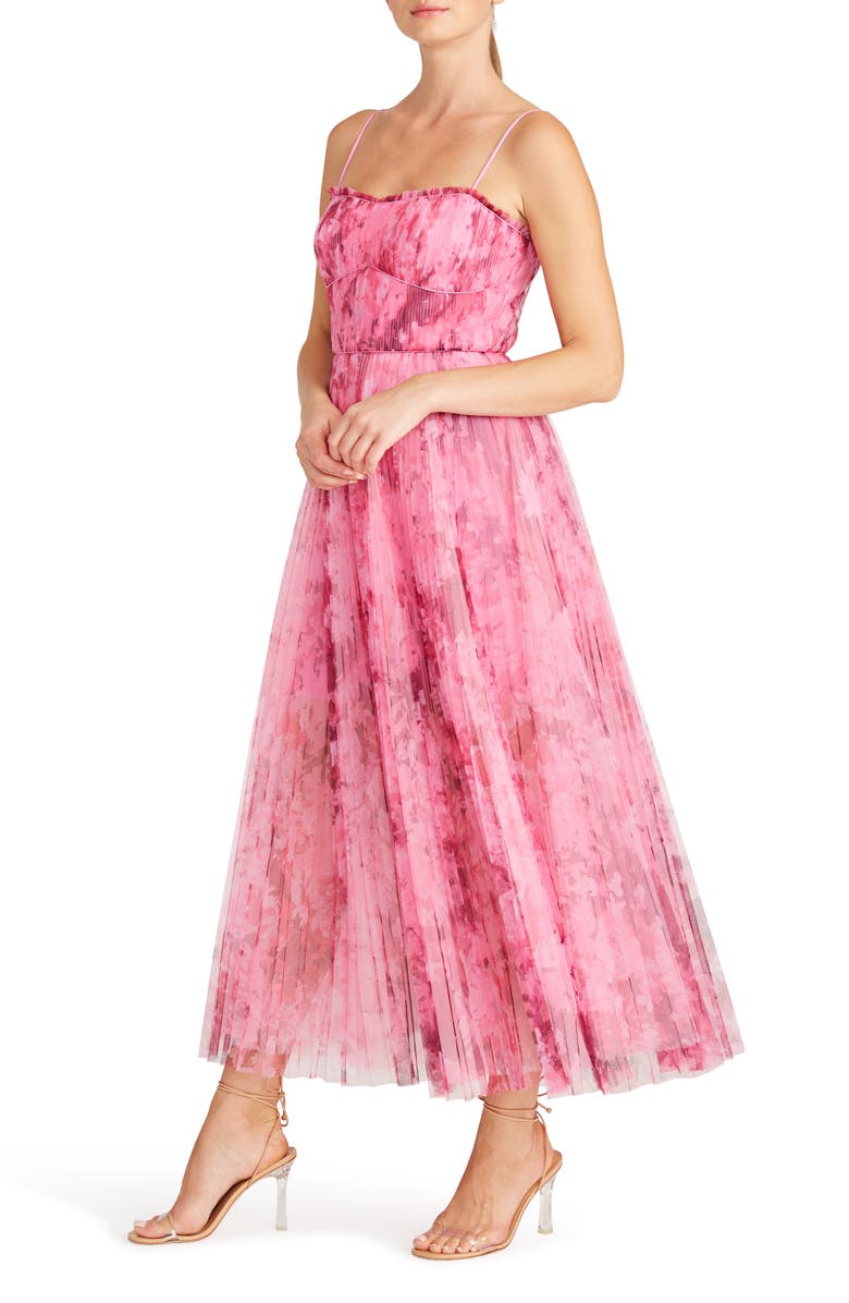 ML Monique Lhuillier Floral Pleated Tulle Gown, Alternate, color,